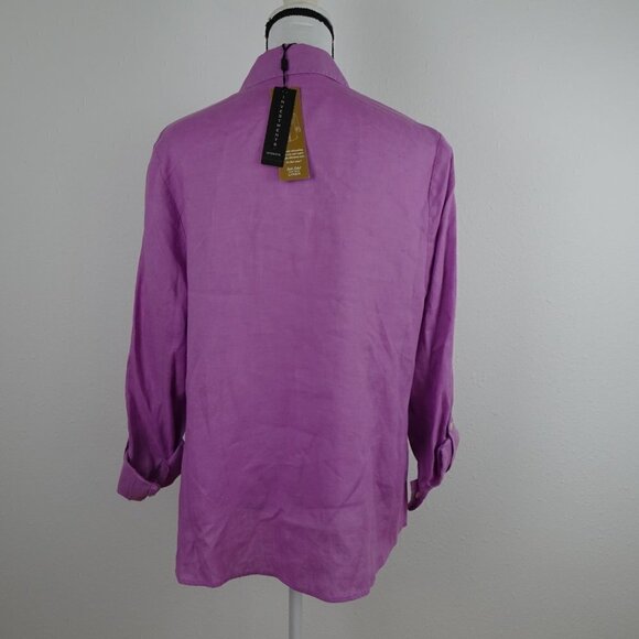 Investments Linen Blouse Top Women's 14W Purple Roll Tab Sleeves - Picture 4 of 9